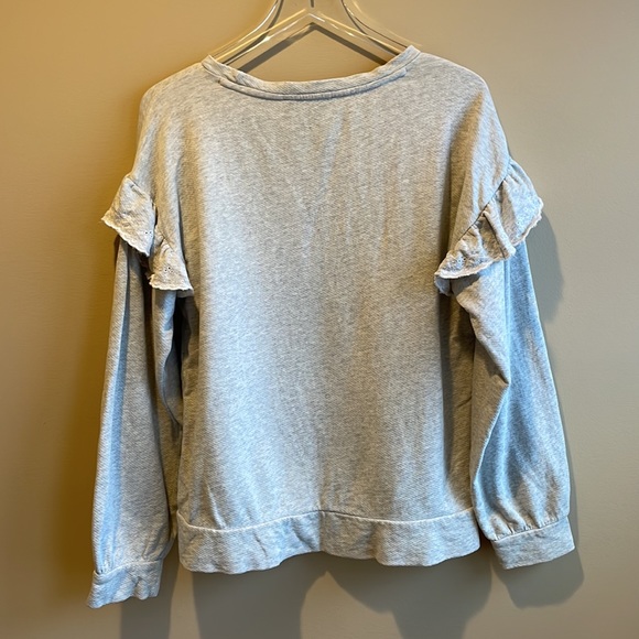 LOFT Gray Ruffle Eyelet Sweatshirt Size Large - Picture 2 of 3
